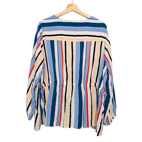 Lane Bryant Size 20 Striped Peplum Button-Front Rayon Blouse With Long Sleeves - Picture 2 of 11